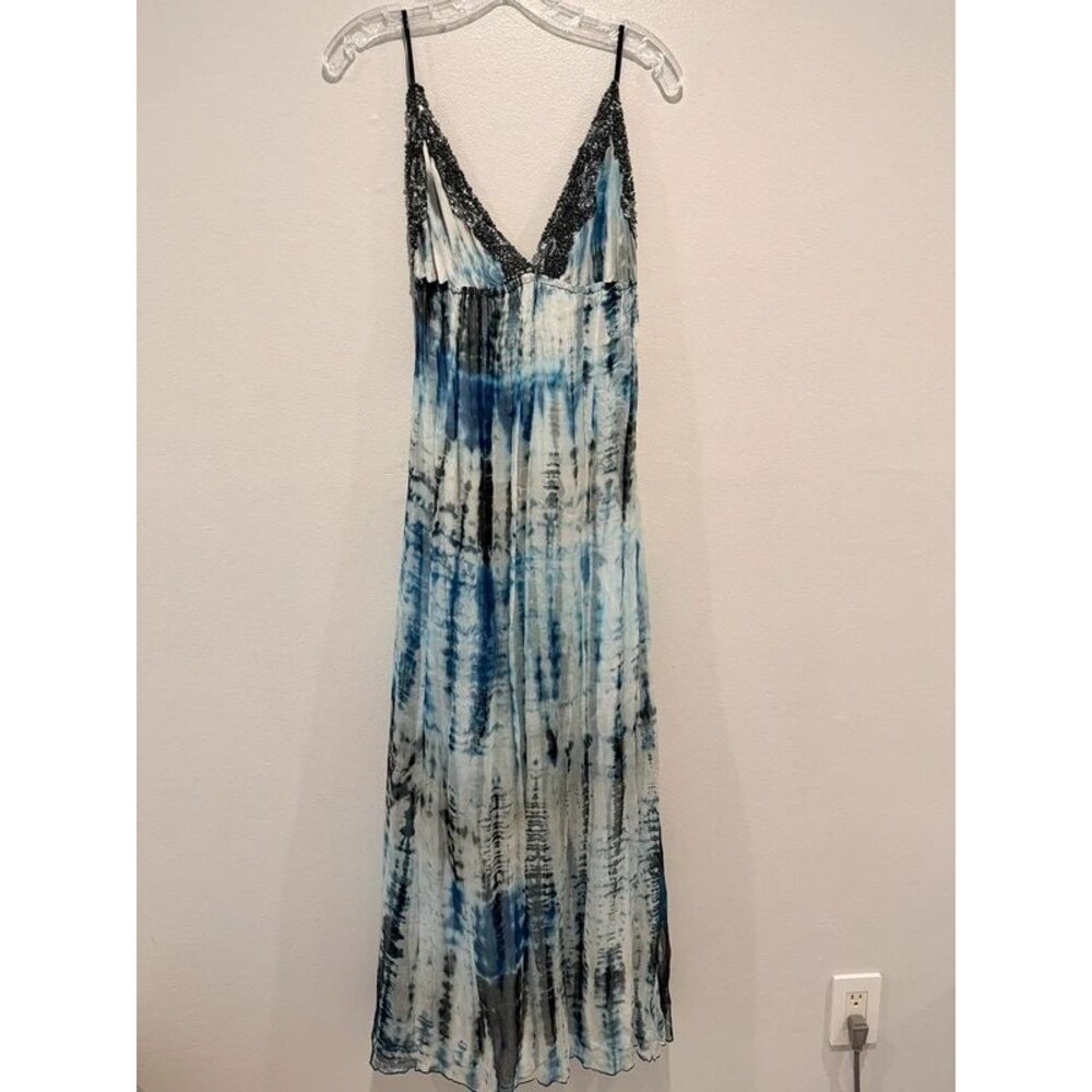 100% Sequin Details Silk Tie Dye Dress